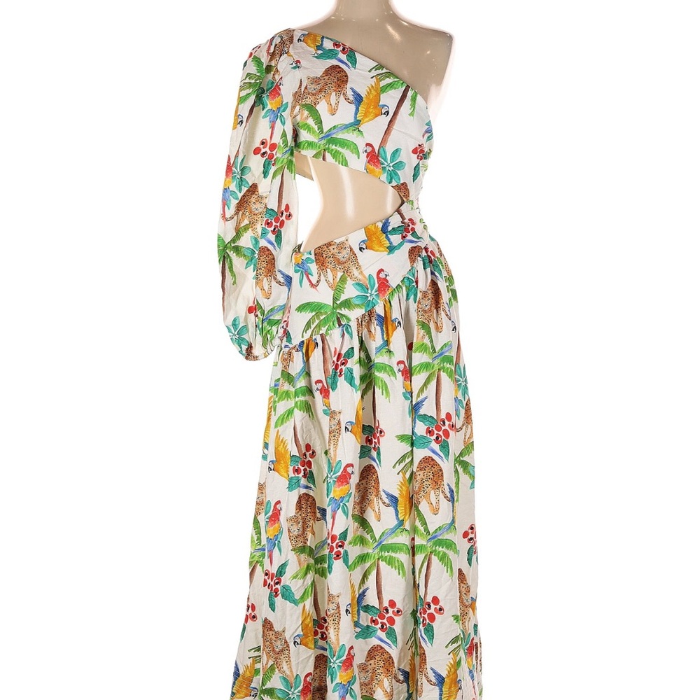 Tropical Print One-Shoulder Dress